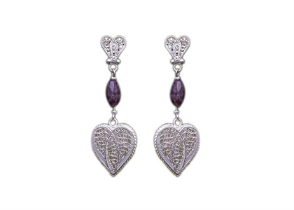 Rhodium Plated Filigree Gemstone Dangle Earring